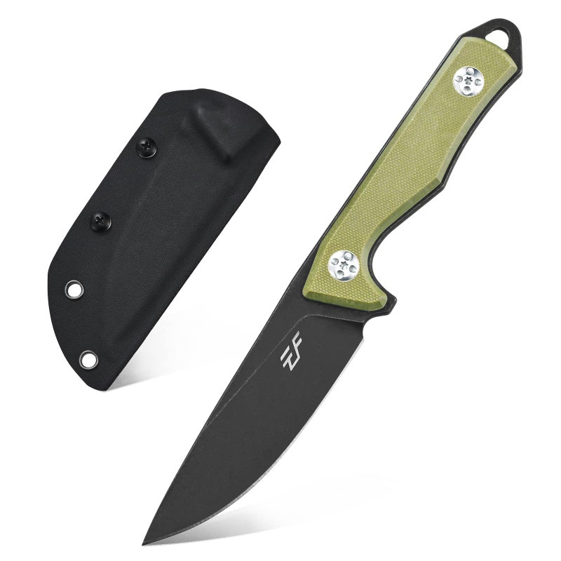 Eafengrow EF107 Fixed Blade Knife with D2 Steel Blade and Kydex Sheath  G10 Handle Compact Outdoor Field Utility Knife Green