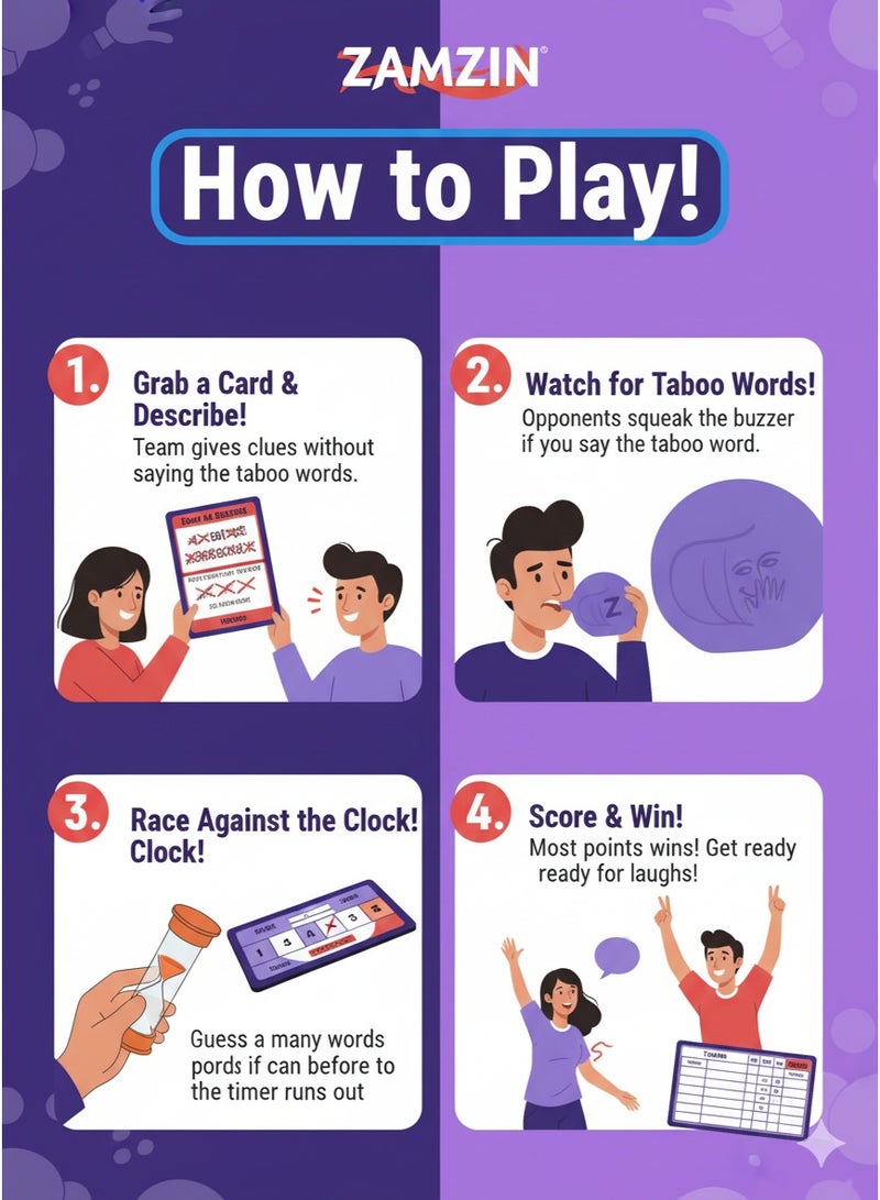 ZAMZIN Fun Family Night, Creative Wordplay, No Taboo Words Challenge | Party Game for Adults & Kids | Exciting Guessing Game Night Entertainment - Image 4