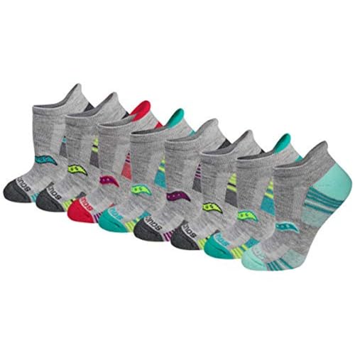 saucony جوارب رياضية للنساء من ساكوني بتقنية ران دراي، 8، 16 زوج، كعب مرتفع، رمادي متنوع (8 أزواج)، متوسط - Image 3