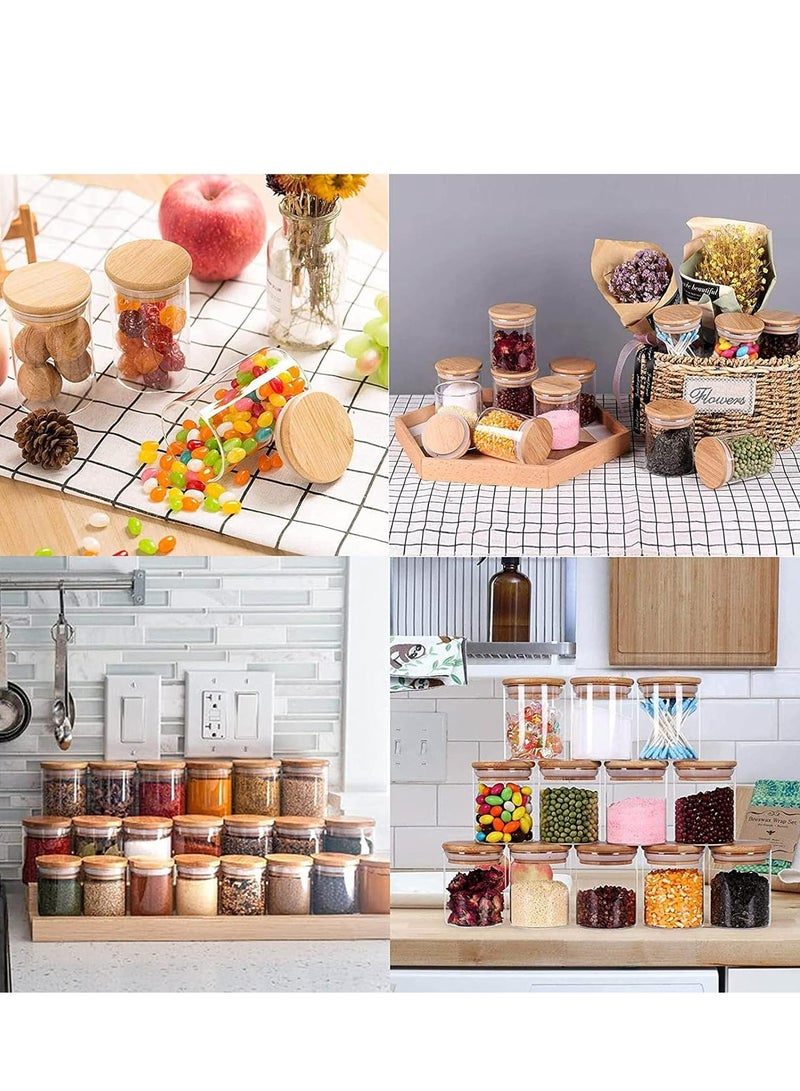 Hanayo 10Pcs Glass Spice Jars, 8oz(220ml)/12oz(340ml) Empty Round Spice Container, Glass Food Storage Containers Jars with Bamboo Lids, 20 Labels Stickers,Paint Pen,Measuring Spoon, for Kitchen - Image 3