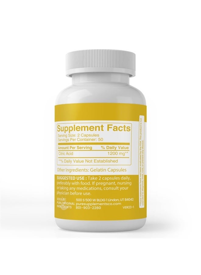Pure Original Ingredients Citric Acid, (100 Capsules) Always Pure, No Additives Or Fillers, Lab Verified - Image 3