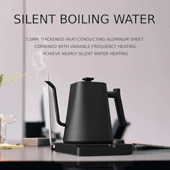 Dxmocos Electric Temperature Control Gooseneck Kettle Pour Over Kettle For Coffee Tea Brewing Stainless Steel Inner Lid And Bottom 1200W Rapid Heating 1L Matte Black - Image 5