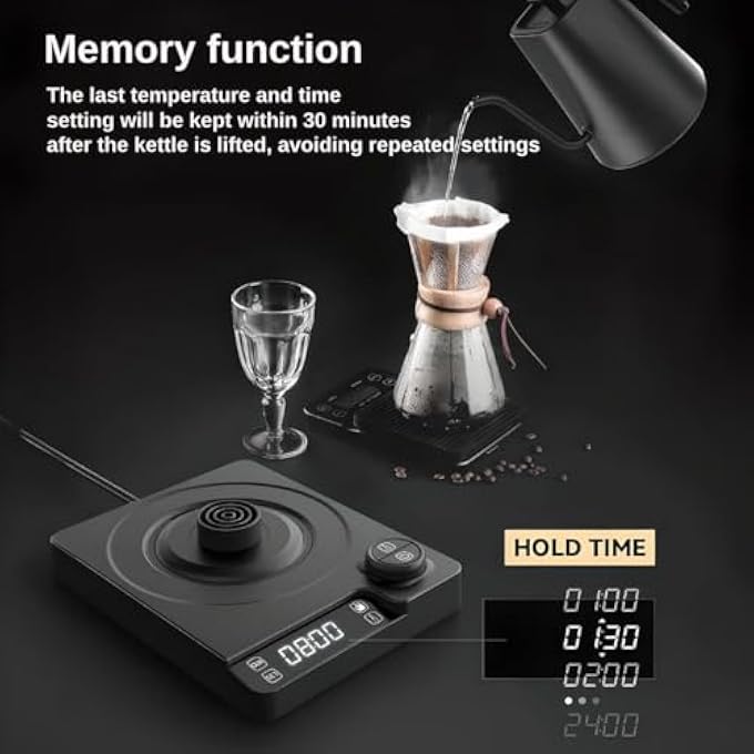 Dxmocos Electric Temperature Control Gooseneck Kettle Pour Over Kettle For Coffee Tea Brewing Stainless Steel Inner Lid And Bottom 1200W Rapid Heating 1L Matte Black - Image 4