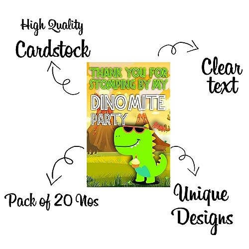 Balloonistics Dinosaur Theme Thank You Cards for Kids Birthday – Pack of 20 Small Return Gift Tags – Premium Cardstock Prehistoric Celebration Note Cards for Dino Discovery & Jurassic Party Favors - Image 5
