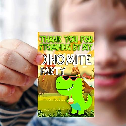 Balloonistics Dinosaur Theme Thank You Cards for Kids Birthday – Pack of 20 Small Return Gift Tags – Premium Cardstock Prehistoric Celebration Note Cards for Dino Discovery & Jurassic Party Favors - Image 1