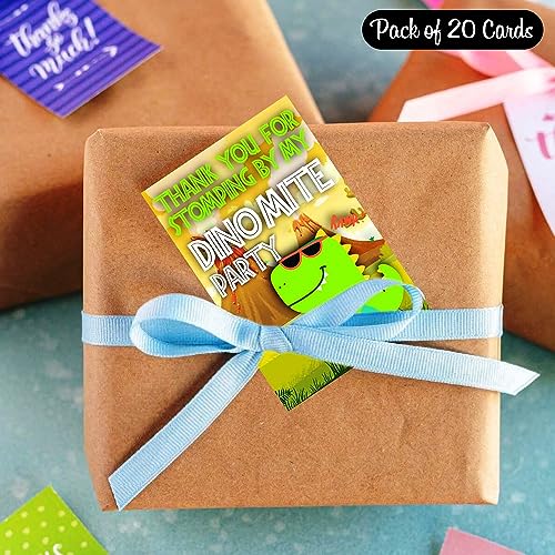 Balloonistics Dinosaur Theme Thank You Cards for Kids Birthday – Pack of 20 Small Return Gift Tags – Premium Cardstock Prehistoric Celebration Note Cards for Dino Discovery & Jurassic Party Favors - Image 3