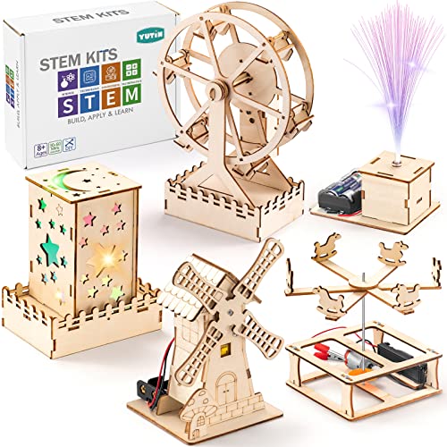 Yutin 5 Individual STEM Science Kits for Kids, Wood Arts and Craft Kits, STEM Toys for Boys Girls Age 8-12 8 10 12 13 14 Gift Idea, 3D Puzzles Building Engineering Model Set - Image 1