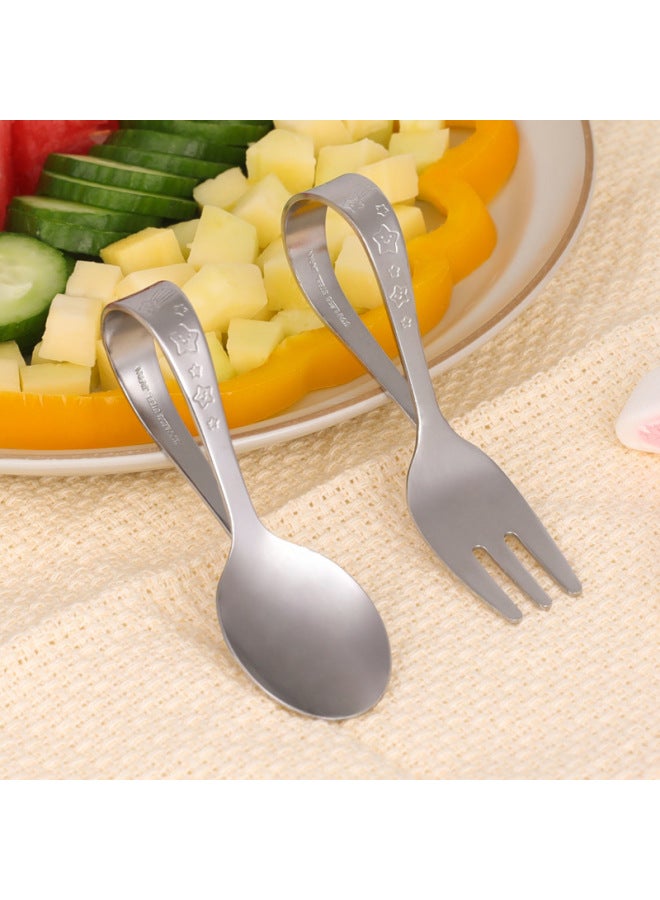Japanese Imported Children's Stainless Steel Fork Spoon Suit Baby Learning To Eat Training Spoon Short Handle Baby Auxiliary Zhao Money-Specifications:Spoon - Image 2