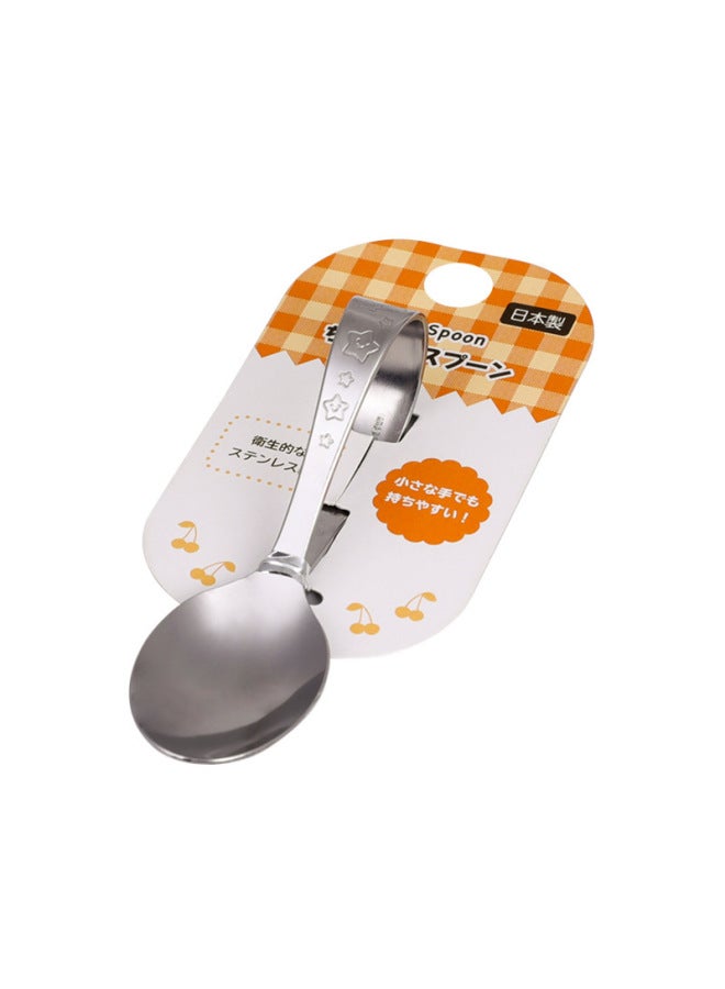 Japanese Imported Children's Stainless Steel Fork Spoon Suit Baby Learning To Eat Training Spoon Short Handle Baby Auxiliary Zhao Money-Specifications:Spoon - Image 1