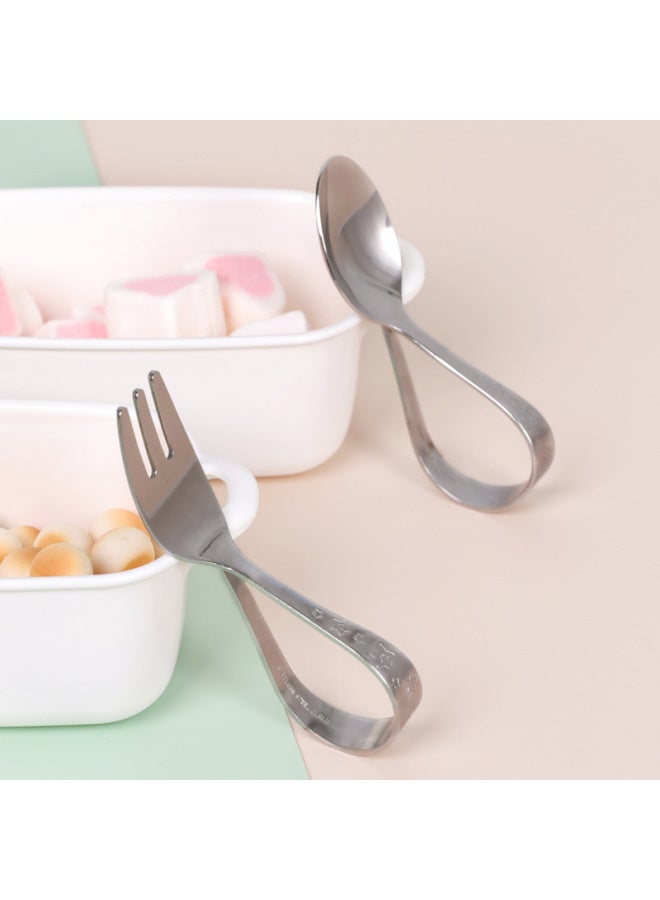 Japanese Imported Children's Stainless Steel Fork Spoon Suit Baby Learning To Eat Training Spoon Short Handle Baby Auxiliary Zhao Money-Specifications:Spoon - Image 3