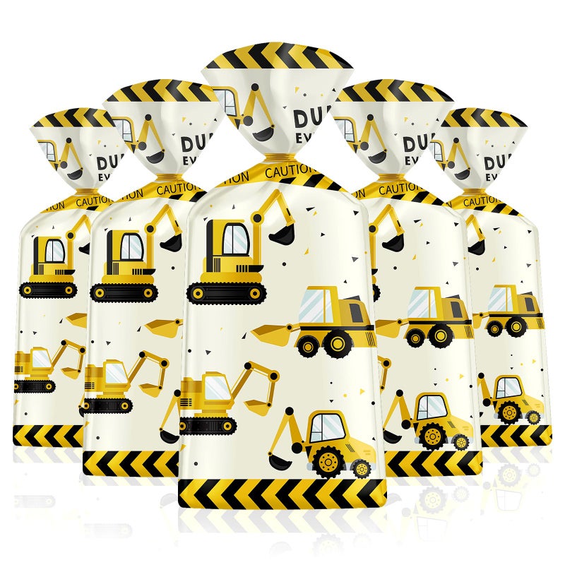 Litmitfu 50 Pack Construction Party Favor Bags - Construction Theme Treat Bags  Truck Themed Cello Cellophane Gift Candy Goodie Bag With Gold Twist Ties For Kids Construction Birthday Party Supplies Favors - Image 1