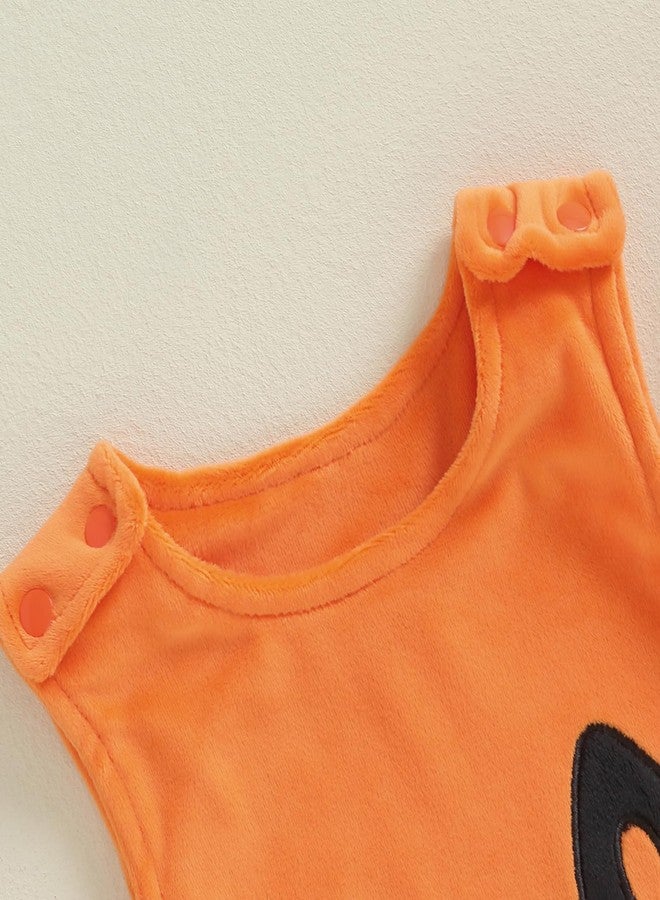 Lamuusaa Newborn Baby Girl Boy Halloween Outfit Sleeveless Pumpkin Romper Jumpsuit Hat Halloween Baby Clothes 0-18M - Image 2