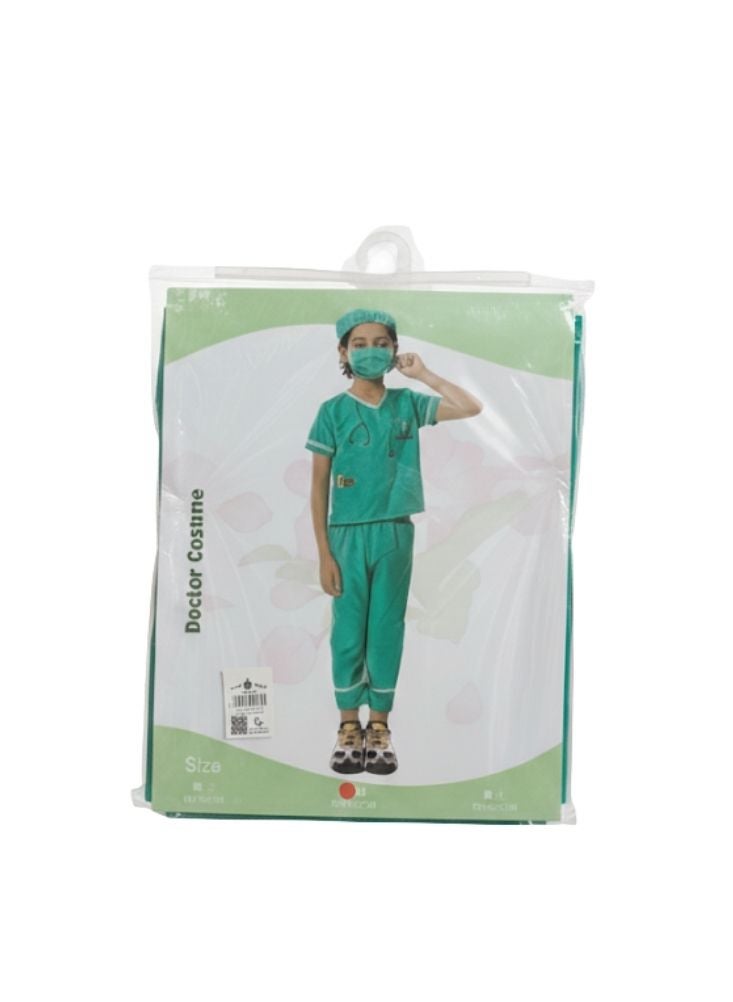 Premium Children Doctor Costume Green Medical Scrubs Outfit with Mask for Role Play - Image 1