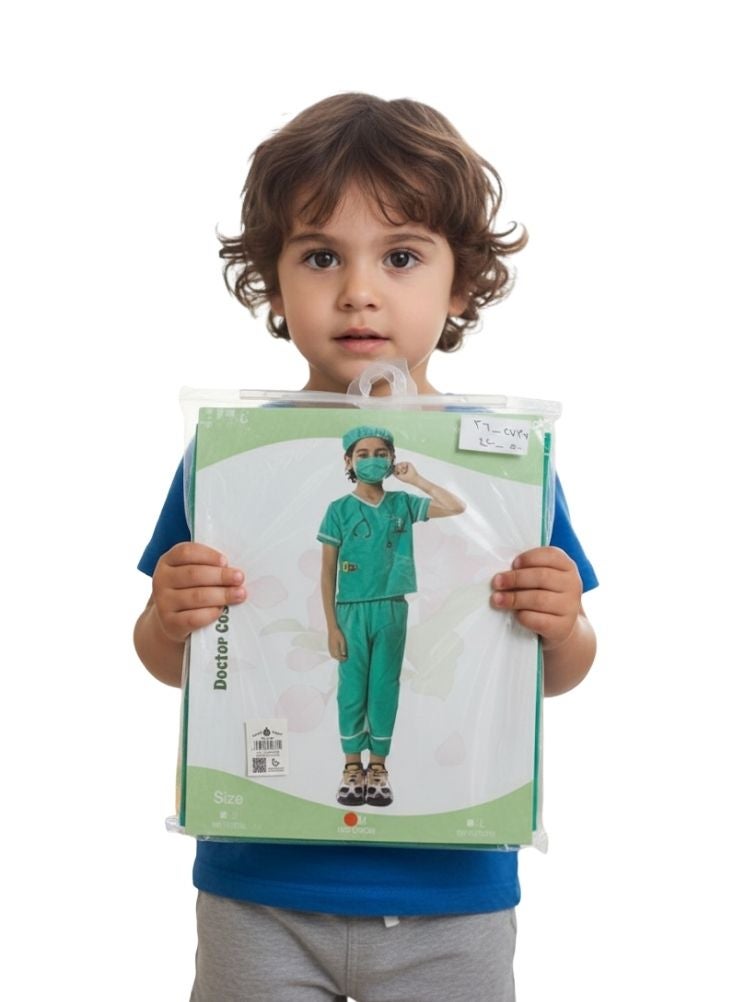 Premium Children Doctor Costume Green Medical Scrubs Outfit with Mask for Role Play - Image 2