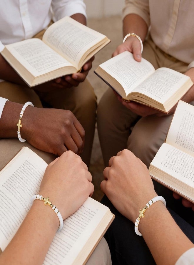 Ferreve 30 Sets Cross Bracelets Bulk Baptism Party Favors First Communion Gifts Christian Jesus Bracelets Religious Beaded Elastic Gifts for Graduation Baptism Church Wedding Party (White) - Image 5