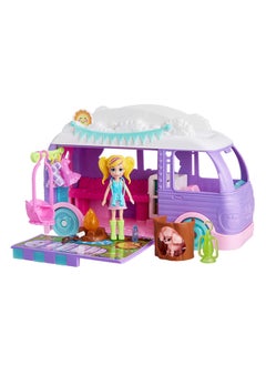 Polly Pocket Doll & Pet Playset, Travel Toy with Camping & Food Accessories, Glamping Camper Van  - Image 1