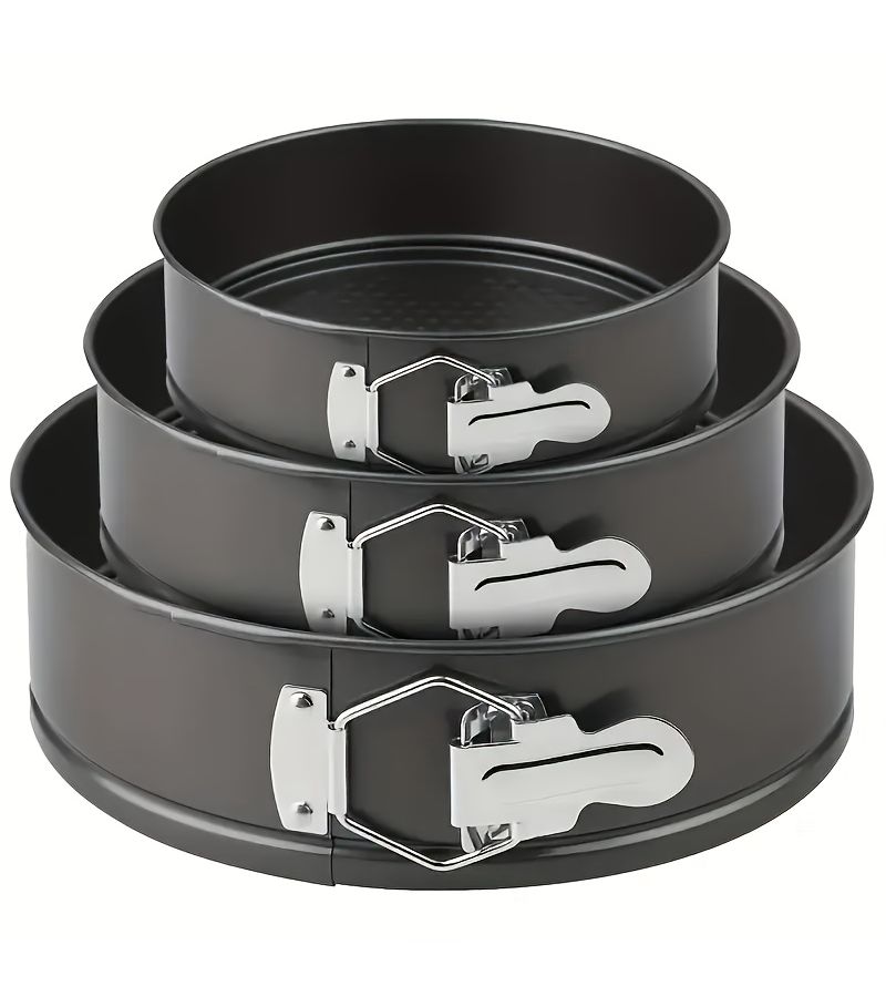 3pcs Black Carbon Steel Pop Up Cake Molds With Removable Bottom Baking Pan Set For Oven - Image 1