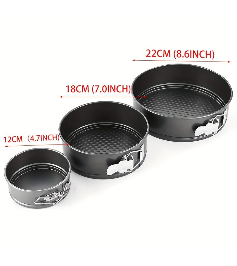3pcs Black Carbon Steel Pop Up Cake Molds With Removable Bottom Baking Pan Set For Oven - Image 3