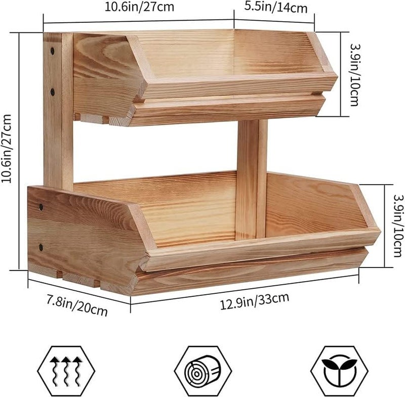AB SALES 2 Tier Fruit Basket for Kitchen Counter Rustic Fruit Vegetable Holder Bread and Snack Storage Organizer Durable Metal Countertop Display Rack for Potatoes Onions More - Image 2