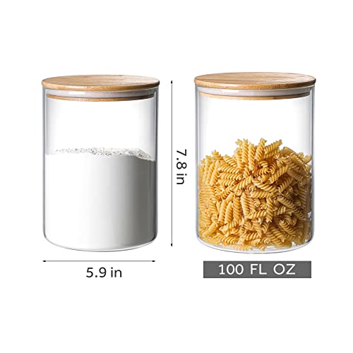MOLADRI 3000 ML/100 FL OZ Clear Glass Storage Canister Holder with Airtight Bamboo Lid, Extra Large Container Jar for Flour Sugar Coffee Loose Tea Rice Cookie Cereal Pasta Spaghetti Protein Powder - Image 2