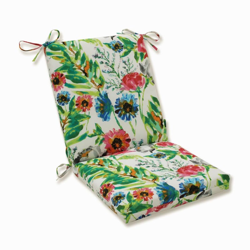 Pillow Perfect Pillow Perfect Bright Floral IndoorOutdoor Solid Back 1 Piece Square Corner Chair Cushion with Ties Deep Seat Weather and Fade Resistant 365 x 18 PinkBlue Flower Mania 1 Count 