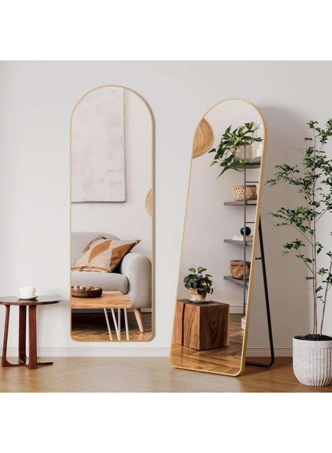 NAMA Unbreakable Full length Mirror 160cm x50cm with metal stand and can be hanged on the wall Premium Curved Standing Mirror, Large Wall Mirror, Full Length Mirror with 1.6 cm Thick Aluminium Frame and Fixed Back Panel, Decorative Mirror for Living Room, Sleep, Dressing(GOLD) - Image 1