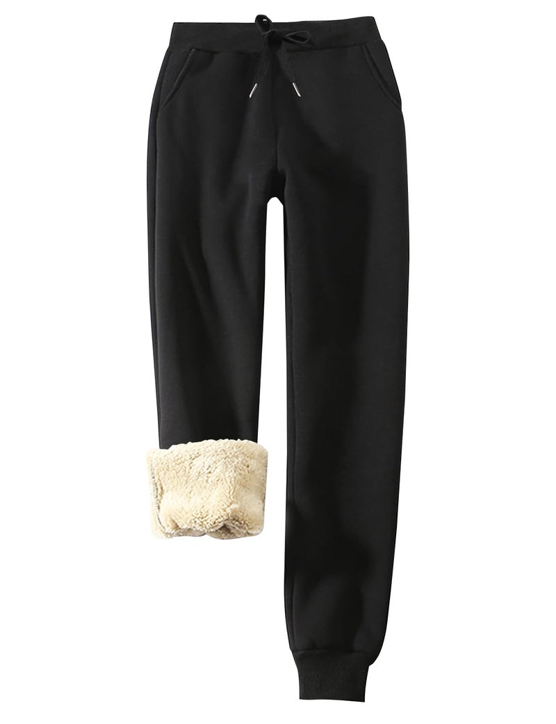 Flygo Women's Sherpa Fleece Lined Joggers Sweatpants Winter Warm Pants with Pockets(Black-L) - Image 1