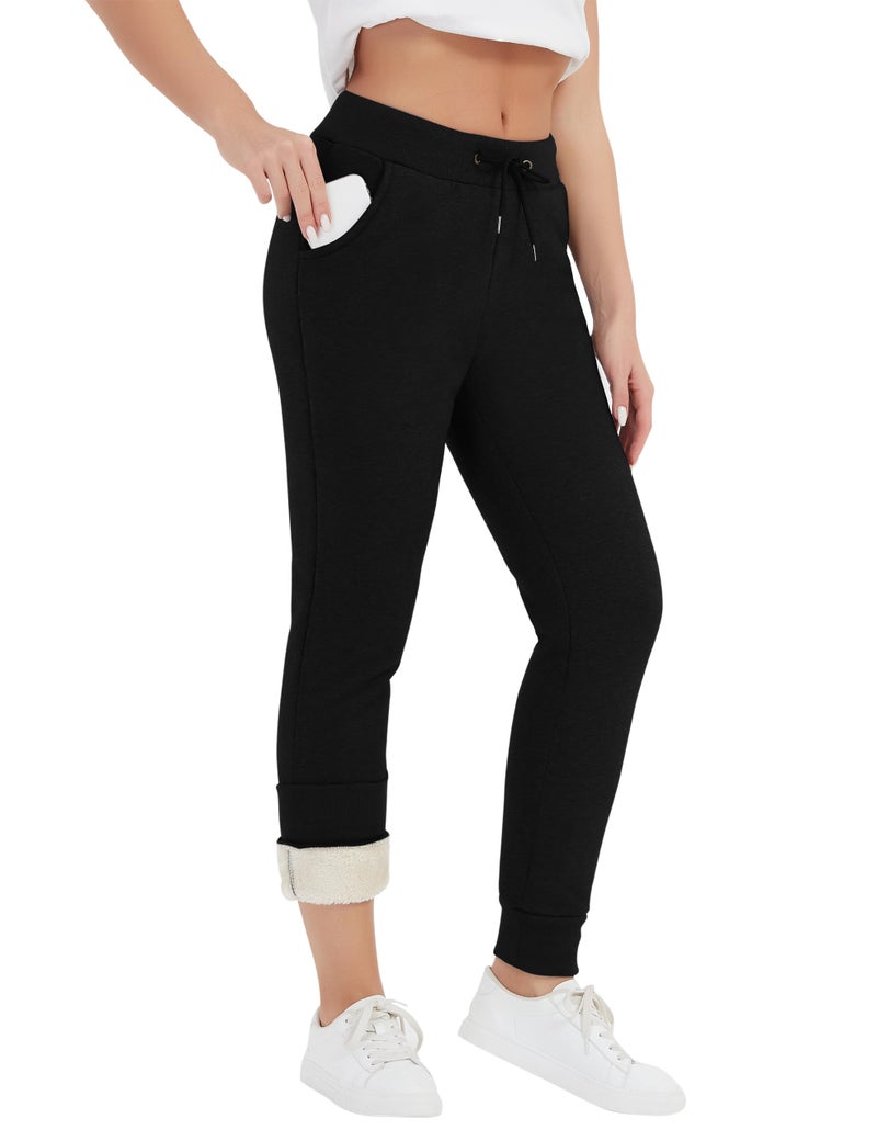 Flygo Women's Sherpa Fleece Lined Joggers Sweatpants Winter Warm Pants with Pockets(Black-L) - Image 2