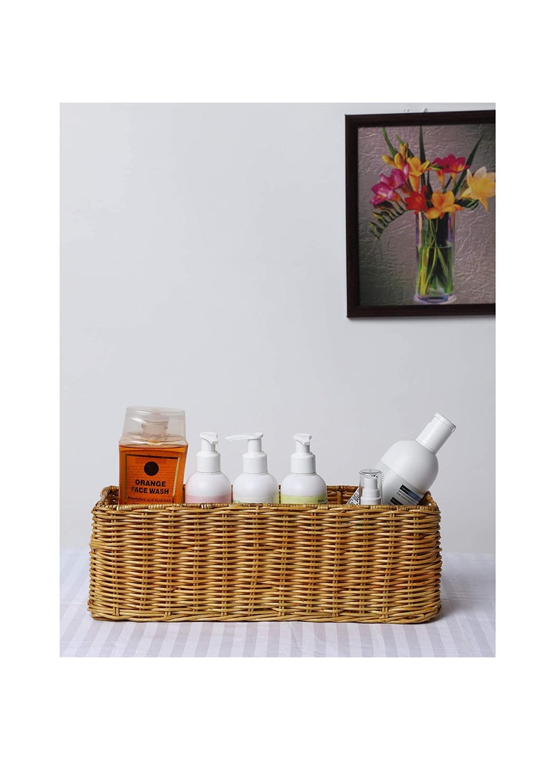 DECOWAY DECOWAY Handmade Wicker Basket Bathroom Vanity Tray Wicker Kitchen Counter top Storage Shelf Coffee Table Decorative Tray Cosmetic Organizer Display Holder 11 L x 45 W x 45 H  - Image 2