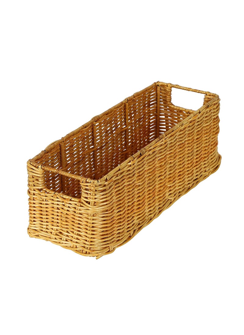 DECOWAY DECOWAY Handmade Wicker Basket Bathroom Vanity Tray Wicker Kitchen Counter top Storage Shelf Coffee Table Decorative Tray Cosmetic Organizer Display Holder 11 L x 45 W x 45 H  - Image 1