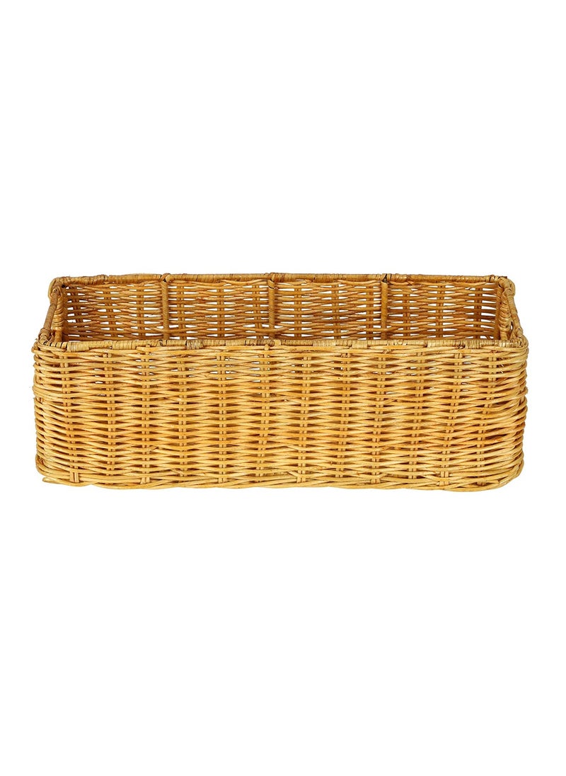 DECOWAY DECOWAY Handmade Wicker Basket Bathroom Vanity Tray Wicker Kitchen Counter top Storage Shelf Coffee Table Decorative Tray Cosmetic Organizer Display Holder 11 L x 45 W x 45 H  - Image 3