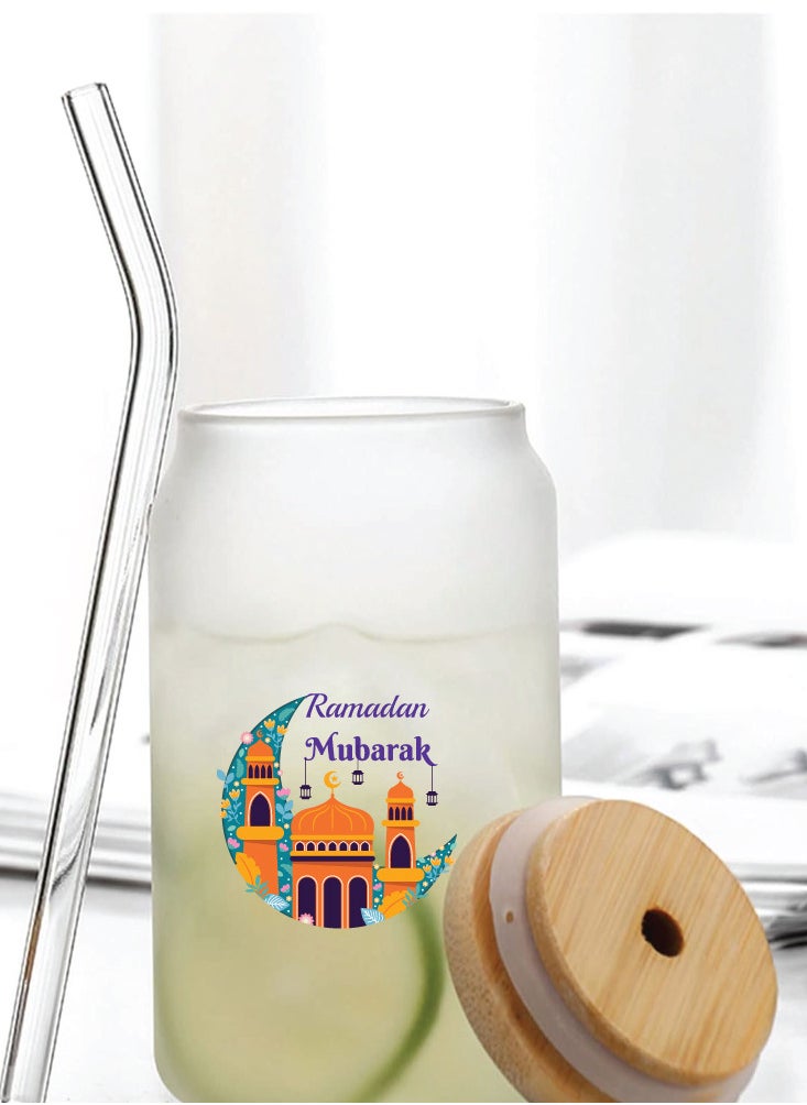 PRINTSHOP4ME Ramadan Kareem and Eid Mubarak Gift - Glass Bottle with Straw & Bamboo Lid 455 ml - Ramadan gift for all Islamic  - Image 4