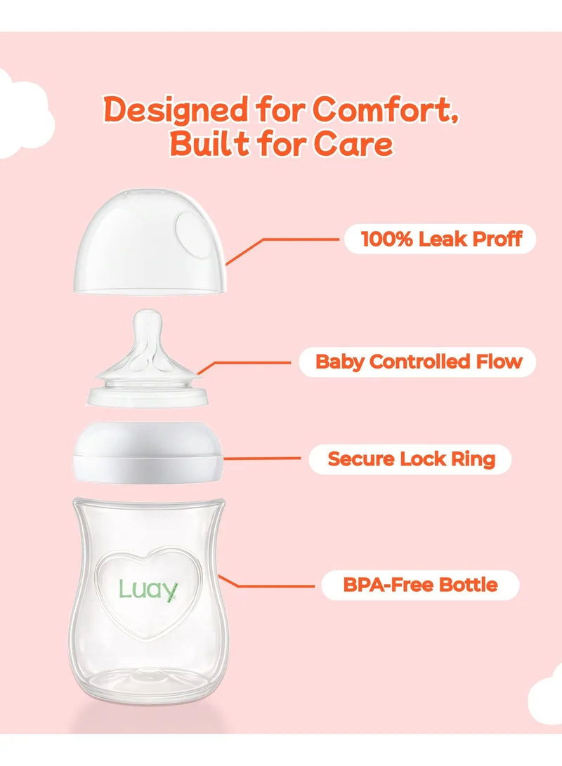 LUAY Luay Baby Feeding Bottle 120ml | Anti-Colic Plastic Milk Bottle for Newborn & Infants | Wide Neck with Soft Silicone Nipple | Leak Proof & Easy Grip Design