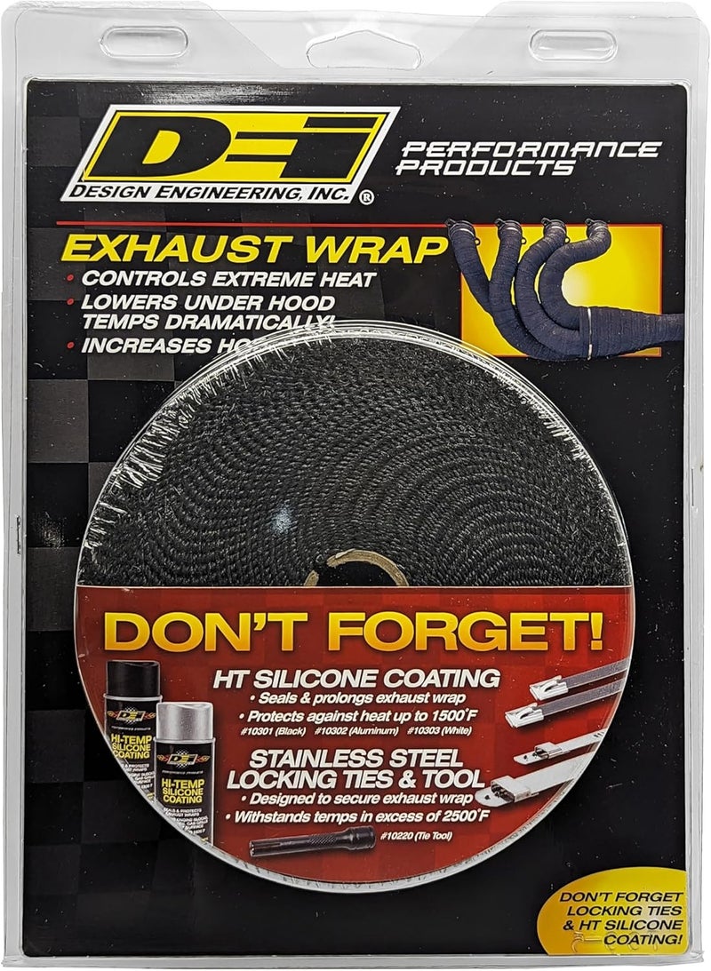 Design Engineering Black 1" x 50' Glass Fiber Exhaust Heat Wrap - Heat Wrap for Exhaust Pipes, Pliable Exhaust Wrap Tape, Withstands 1800°F Direct Heat & 2500°F Intermittent Heat - Image 2