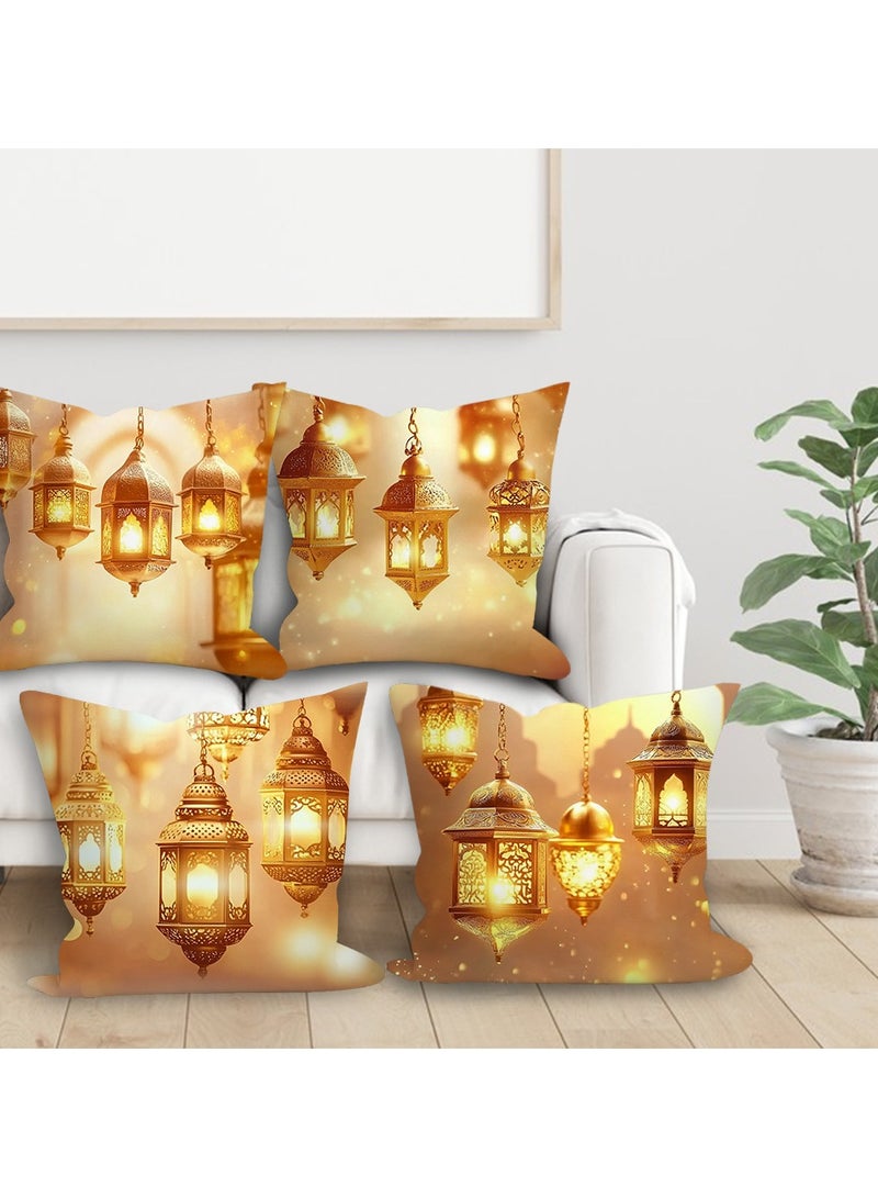 عام الغطاء الجلدي رباعي الحزمة، 18x18 بوصة، غطاء مخدة مربع من الكتان بطراز معاصر للأشكال الهندسية، ديكور منزلي للأريكة، السيارة، غرفة النوم، غرفة المعيشة. - Image 4