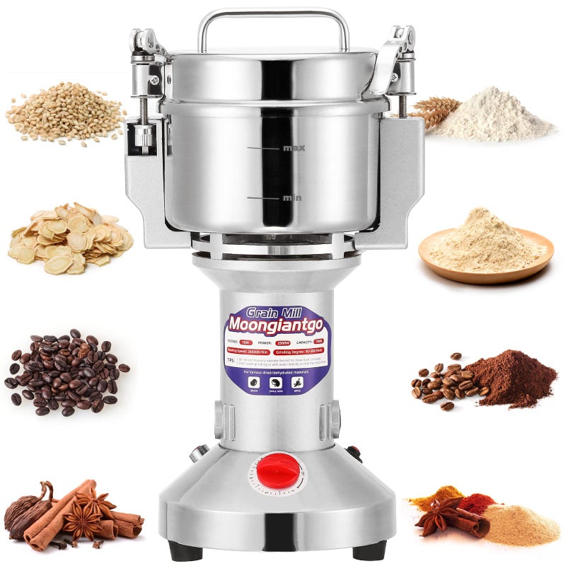 Moongiantgo Moongiantgo Grain Mill Grinder Electric 300g Commercial Spice Grinder 1500W Stainless Steel Pulverizer Dry Grinding Machine for Wheat Corn Rice Pepper Herbs Coffee Beans 300g Upright 110V 