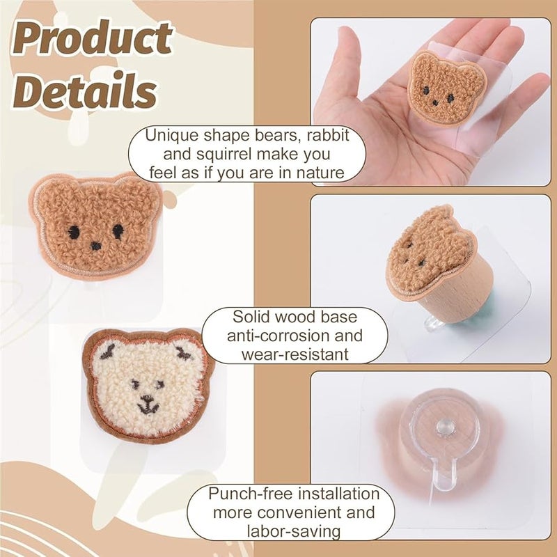 خطافات حائط خشبية على شكل حيوانات دب أرنب سنجاب زينة ذاتية اللصق لغرفة النوم المطبخ غرفة الأطفال - Image 5