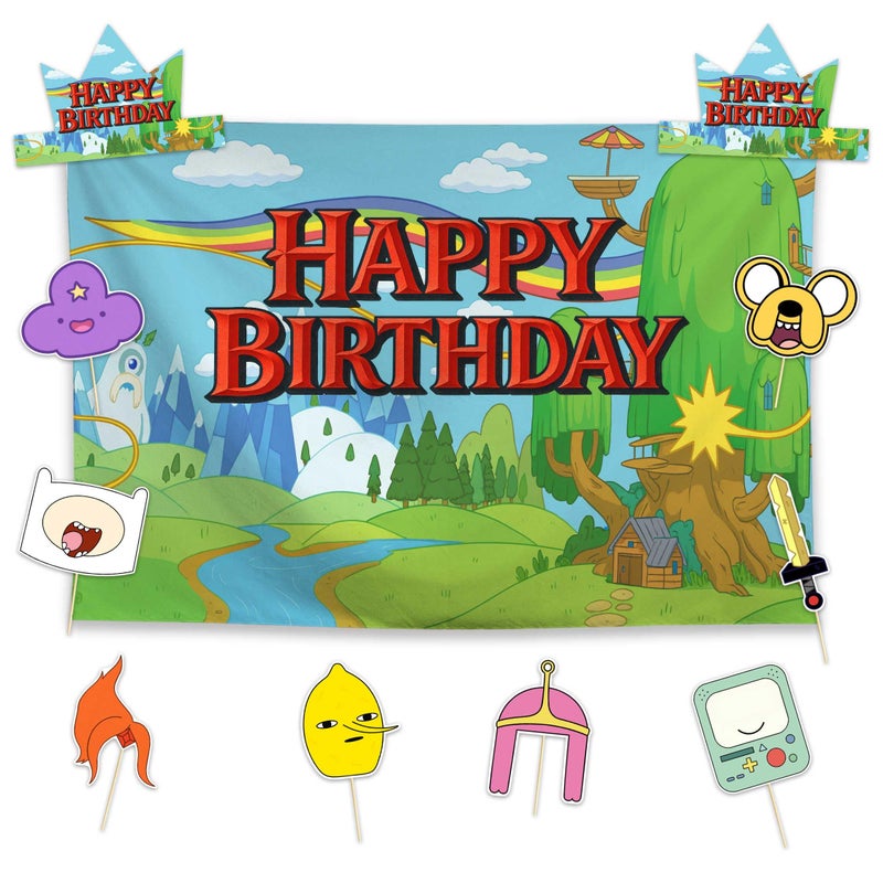 Allenjoy Cartoon Fantasy Abstract Continent Birthday Party Supplies Sets - 1pc 59" x 35" Backdrop, 2pcs Paper Headwear, 8pcs Photo Booth Props - Image 1
