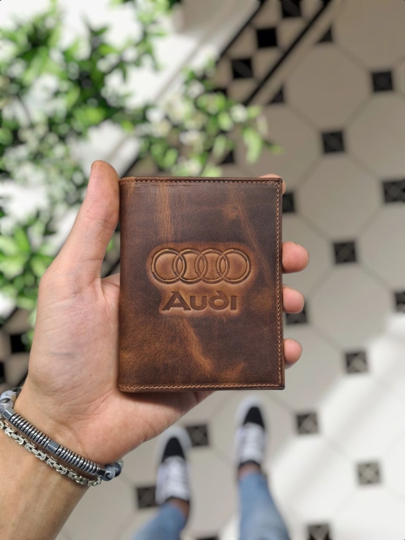 Visso Leather 1904 Leather Vehicle License Case with Audi Logo - License Case Personalized Bag Wallet  - Image 1