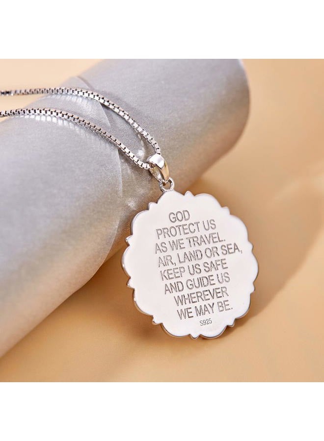 YL St Christopher Necklace Solid 925 Sterling Sliver Personalized Engraved Round Medallion Antiqued Religious Protector Talisman Pendant, Laced/Locket/Medal White - Image 5