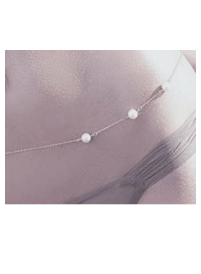 RA accessories Women's Body Chain Silvery With Off-White Pearls -Belly Chain  - Image 1