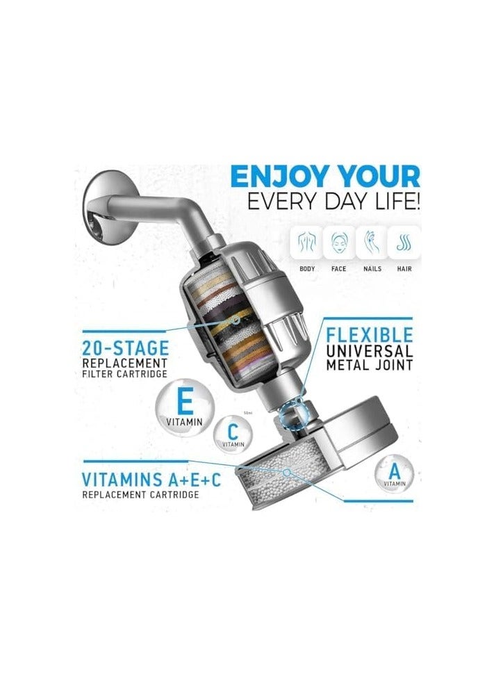 Filtered Shower Head Set 20+3 Stage Shower Filter for Hard Water Removes Chlorine and Harmful Substances - Showerhead Filter High Output - Image 2