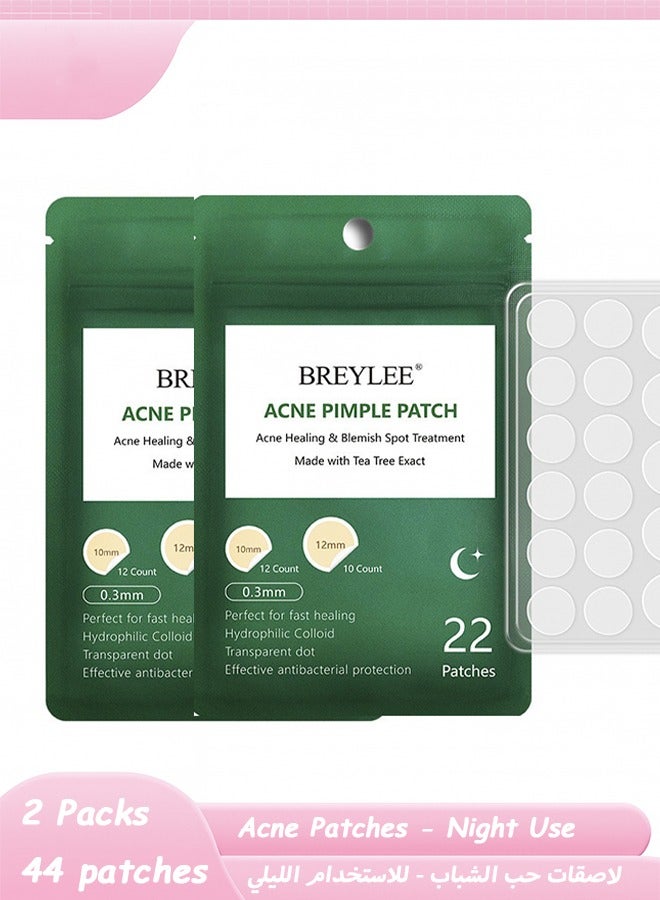 Breylee 2-Pack Invisible Acne Pimple Patch (44PCS) – Double Box Hydrocolloid Spot Treatment for Night Use, Waterproof & Gentle for Sensitive Skin - Image 1
