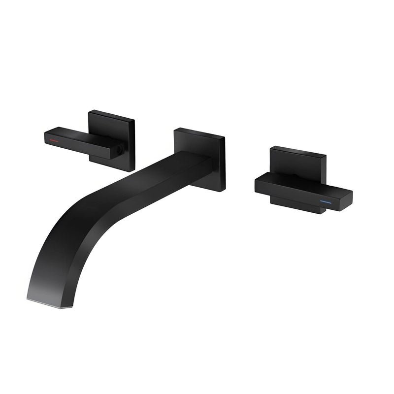sprinkle Wall Mounted Bathroom Sink Faucet Sprinkle Black Matte Bathroom Faucet Pop Up Drain Double Hole Bathroom Faucet with Double Lever Handles Vessel Lavatory Basin Mixer Tap Vanity Sink Faucet