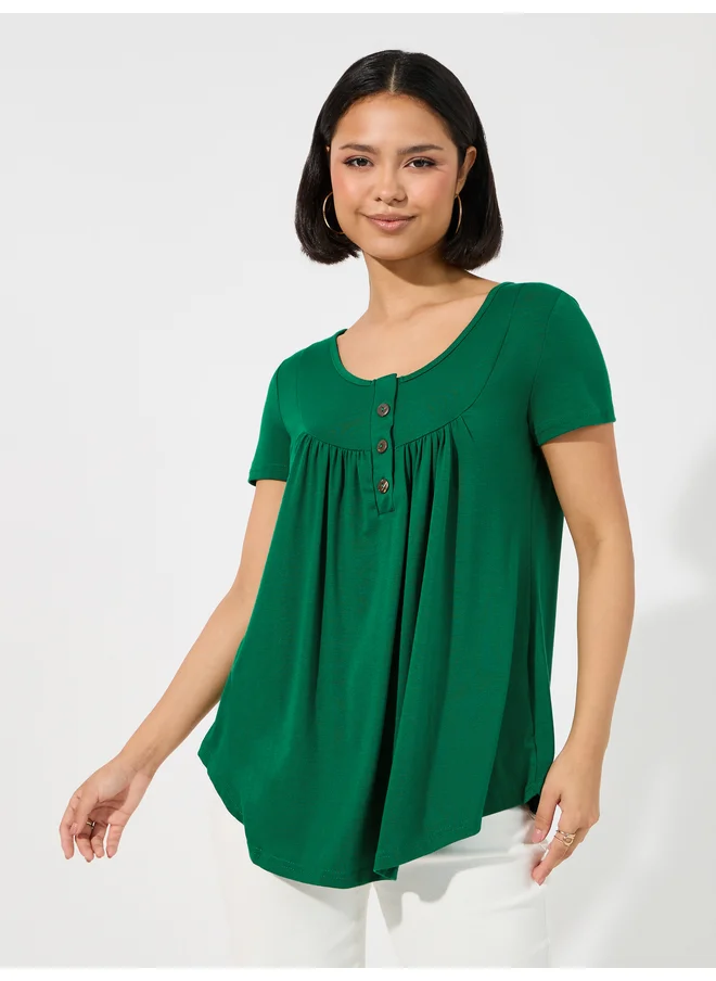 Aria Romance ARIA ROMANCE Solid Round Neck Curved Hem Top