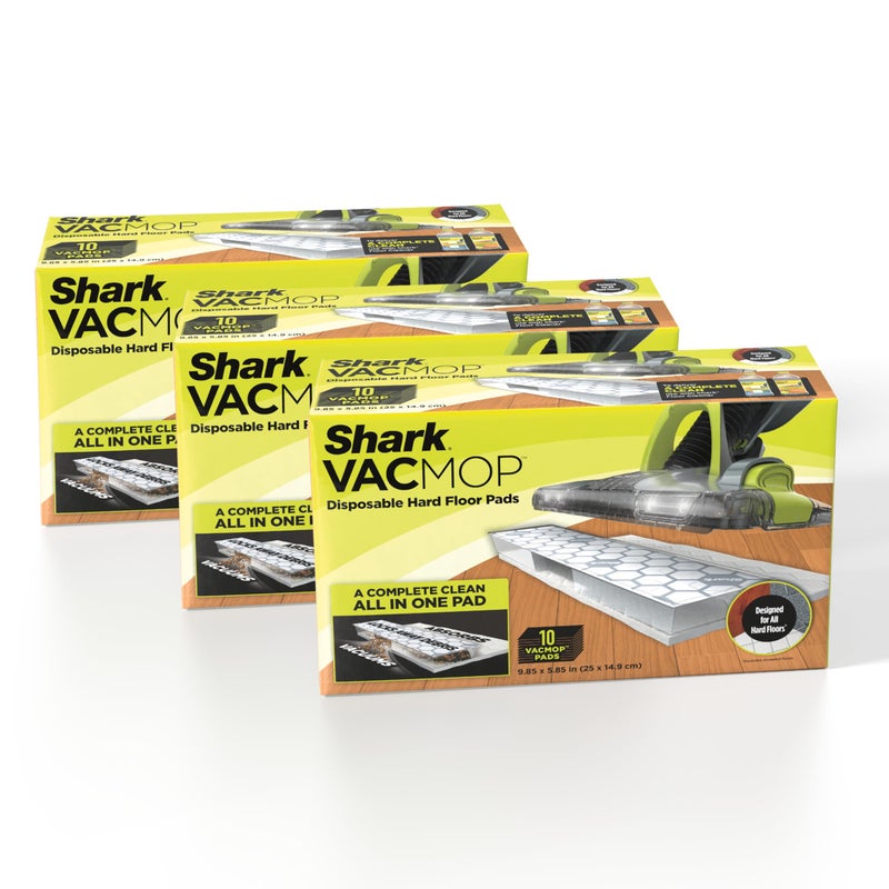 Shark Shark VACMOP Disposable Hard Floor Pad Refills, Compatible with VM252 & VM180, No-touch Disposal, For use on ALL Sealed Floors - Stone, Hardwood, Laminate & Tile, (Pack of 3, 30 Count Total), VMP30  - Image 1