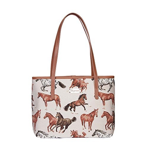 Signare Tapestry Shoulder Bag for Woman Travel or Work Tote Bags for Women In Running Animal Horse Design|COLL-RHOR - Image 1
