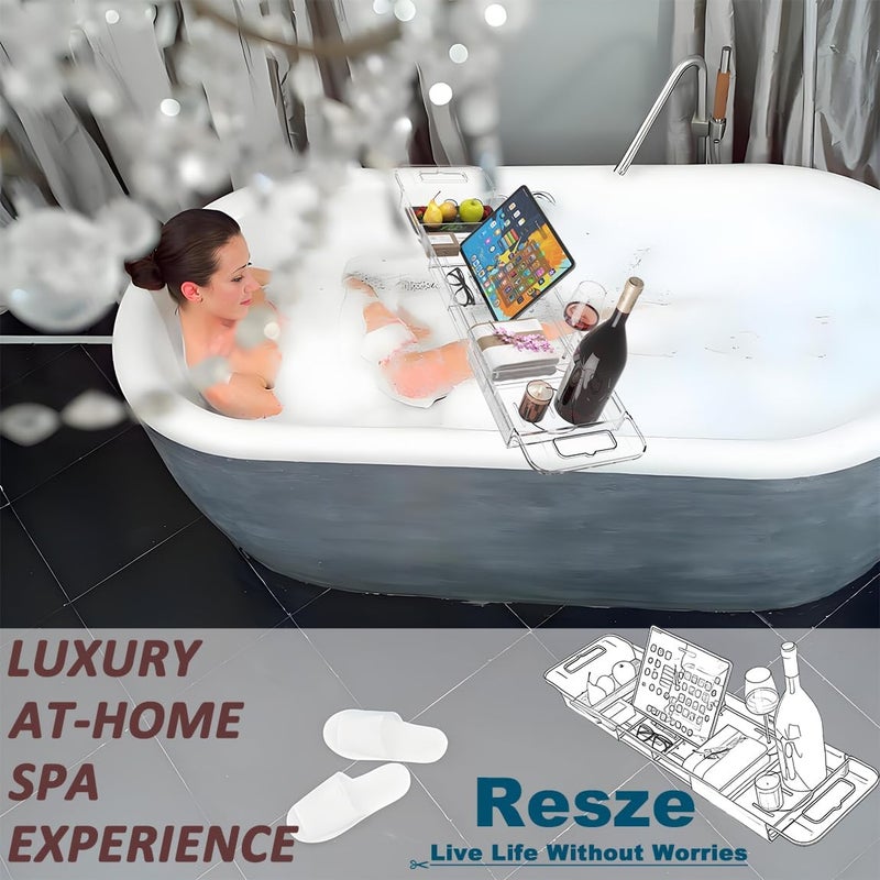Resze Premium Clear Bathtub Caddy Tray, Expandable Plastic Bath Tray with BPA-Free, Waterproof Foldable Bathtub Shelf, Perfect for a New Home & Mother’s Day & a Birthday Gift for Mom - Image 4