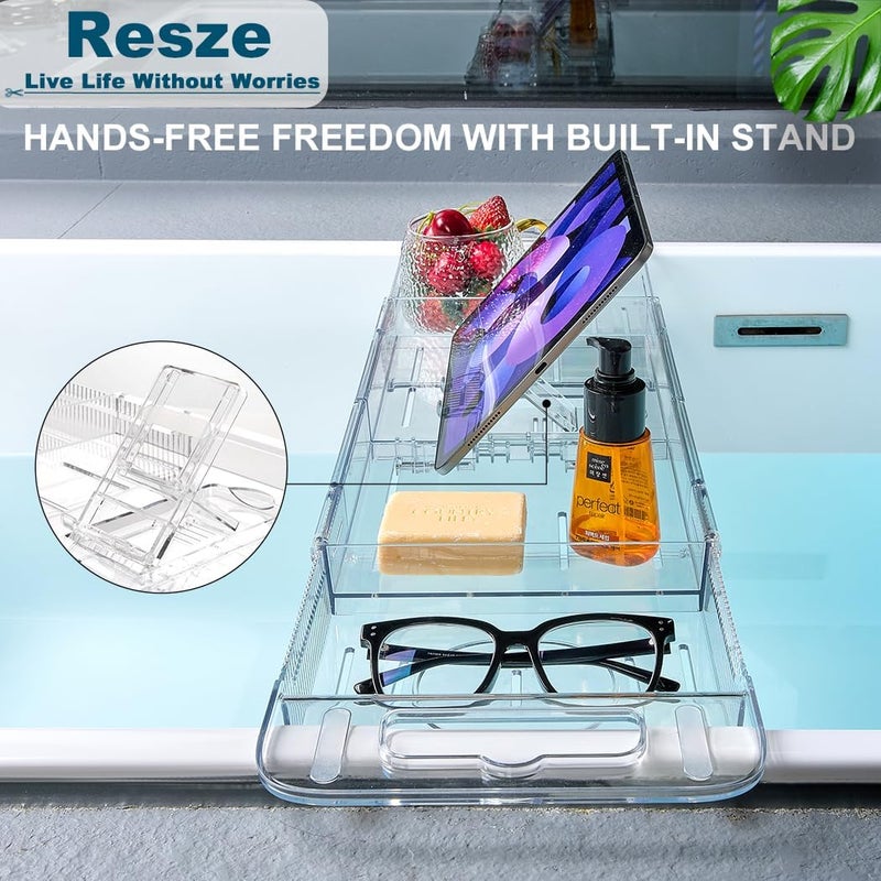 Resze Premium Clear Bathtub Caddy Tray, Expandable Plastic Bath Tray with BPA-Free, Waterproof Foldable Bathtub Shelf, Perfect for a New Home & Mother’s Day & a Birthday Gift for Mom - Image 5