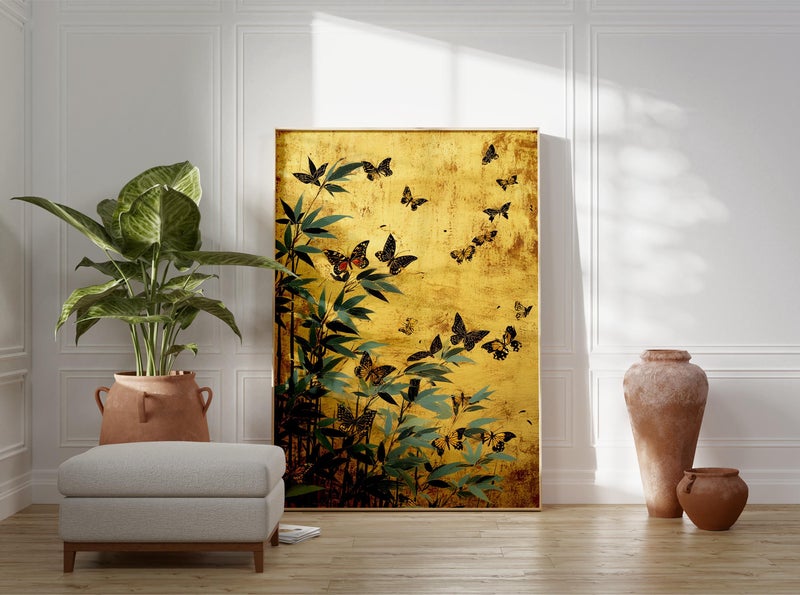 TNESSENTIAL Butterfly Poster, Golden Monarch Illustration with Bamboo, Asian Inspired Art - Image 3